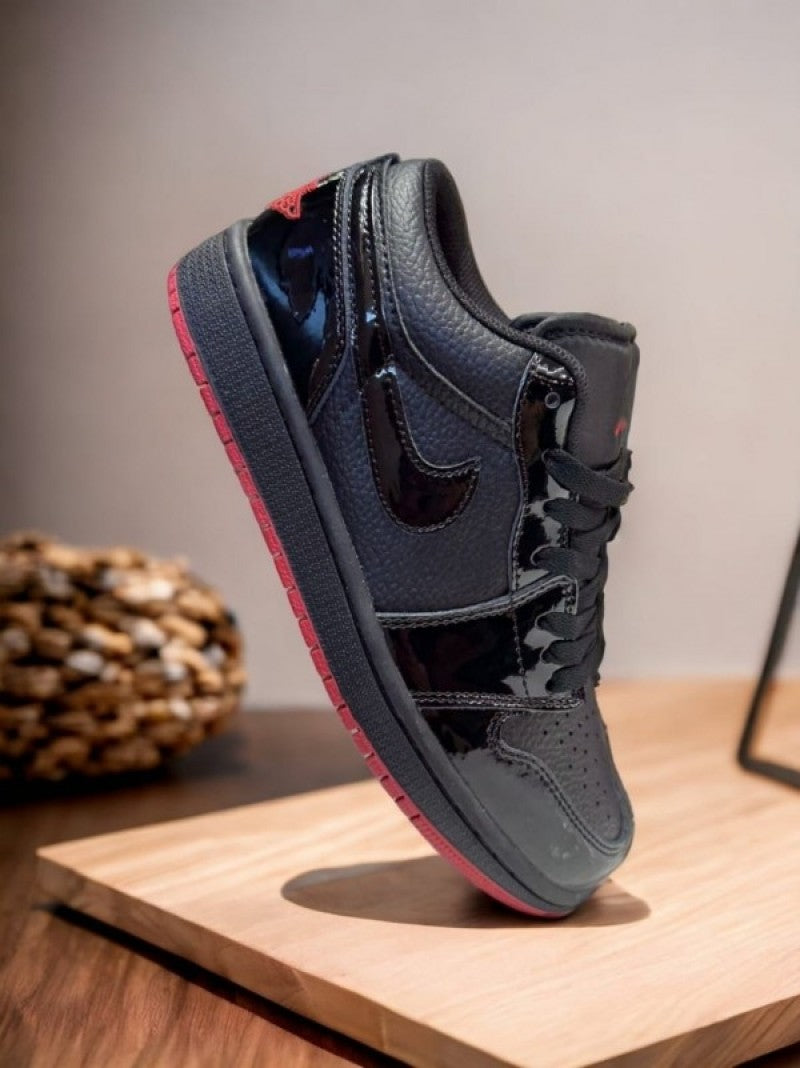 Nike Air Jordan 1 Low Basketball Shoes Black and Red Glossy [NOTE-- MASTER COPY]