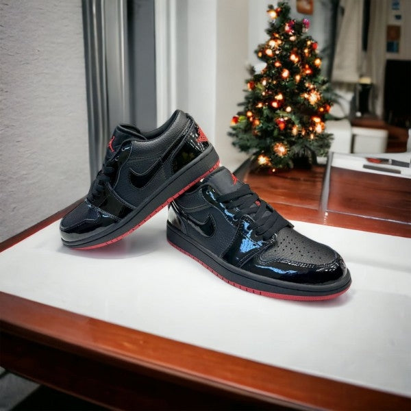 Nike Air Jordan 1 Low Basketball Shoes Black and Red Glossy [NOTE-- MASTER COPY]