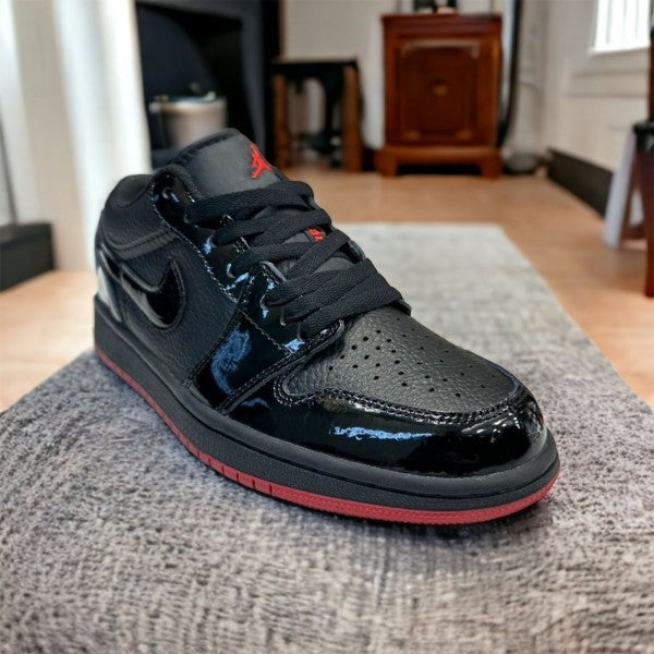 Nike Air Jordan 1 Low Basketball Shoes Black and Red Glossy [NOTE-- MASTER COPY]