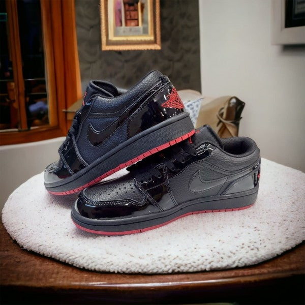 Nike Air Jordan 1 Low Basketball Shoes Black and Red Glossy [NOTE-- MASTER COPY]